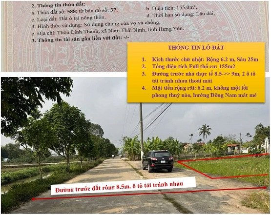 ⭐️ban lo dat 155m2 (full tho cu) thuan thanh, (thai thuy, thai binh), xa nam thai ninh, hung yen moi; 0968165466