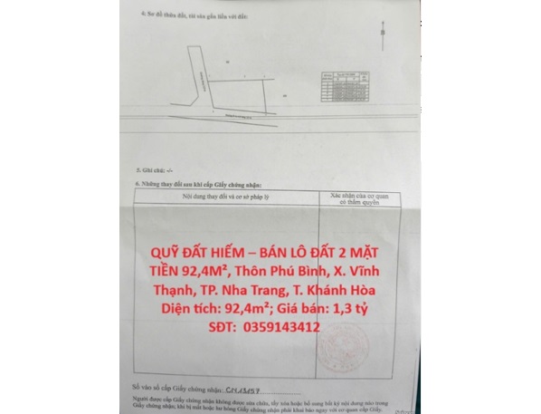 ⭐️ban lo dat 2 mat tien thon phu binh (x.vinh thanh), p.tay nha trang, khanh hoa; 1,3 ty; 0359143412