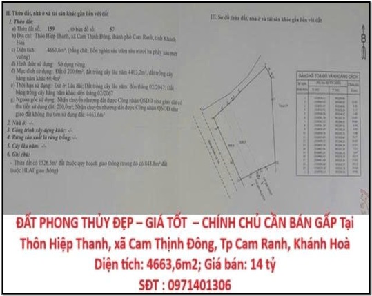 ⭐️chinh chu ban gap lo dat dep gia tot tai thon hiep thanh, cam thinh dong, tp.cam ranh, khanh hoa. 0914845236