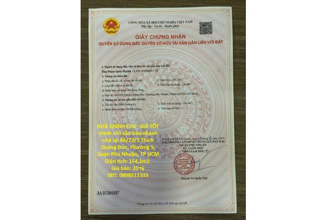 ⭐️chinh chu can ban nhanh nha dep - gia cuc tot tai thich quang duc (p.5, phu nhuan), tp hcm. 0898511333