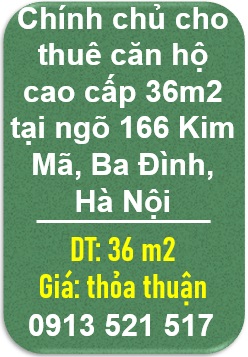 ✨Chính chủ cho thuê căn hộ cao cấp 36m2 tại ngõ 166 Kim Mã, Ba Đình, HN; 0913521517