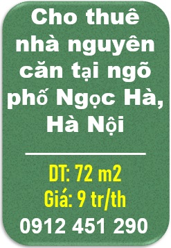✨Cho thuê nhà nguyên căn tại ngõ phố Ngọc Hà, Hà Nội, 9tr/th, 0912451290