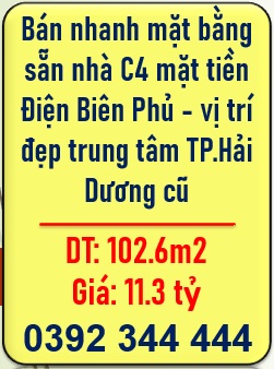 ⭐Bán nhanh mặt bằng sẵn nhà C4 mặt tiền Điện Biên Phủ - vị trí đẹp trung tâm TP.Hải Dương cũ; 0392344444