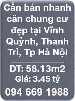 ⭐Cần bán nhanh căn chung cư đẹp tại Vĩnh Quỳnh, Thanh Trì, Tp Hà Nội, 0946691988