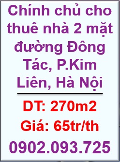 ⭐Chính chủ cho thuê nhà 2 mặt đường Đông Tác, P.Kim Liên, Hà Nội, 0902093725