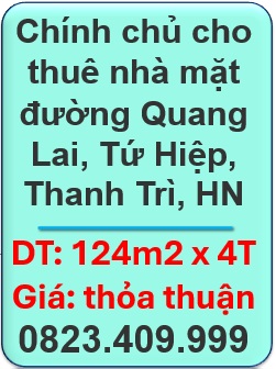 ⭐Chính chủ cho thuê nhà 4 tầng mặt đường Quang Lai, Tứ Hiệp, Thanh Trì, HN. 0823.409.999