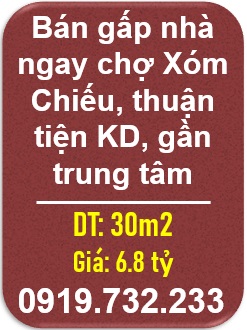 ⭐️Bán gấp nhà ngay chợ Xóm Chiếu, thuận tiện KD, gần trung tâm; 0919.732.233