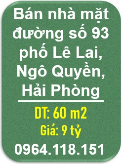 ⭐️Bán nhà mặt đường số 93 phố Lê Lai, Ngô Quyền, Hải Phòng; 0964118151