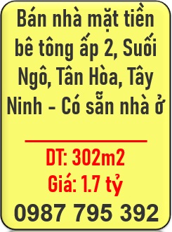 ⭐️Bán nhà mặt tiền bê tông ấp 2, Suối Ngô, Tân Hòa, Tây Ninh - Có sẵn nhà ở, thổ cư 145m²; 0987795392
