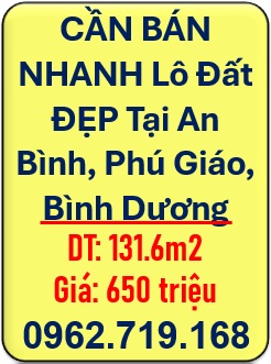 ⭐️CẦN BÁN NHANH Lô Đất ĐẸP Tại An Bình, Phú Giáo, Bình Dương; 0962719168