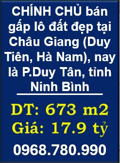 ⭐️CHÍNH CHỦ bán gấp lô đất đẹp tại Châu Giang (Duy Tiên, Hà Nam), nay là P.Duy Tân, Ninh Bình, 0968780990