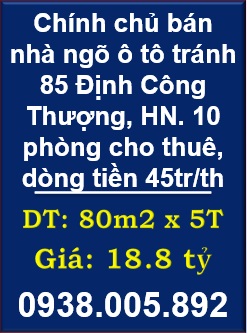 ⭐️Chính chủ bán nhà ngõ ô tô tránh 85 Định Công Thượng, HN. 10 phòng cho thuê, dòng tiền 45tr/th; 0938005892