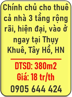⭐️Chính chủ cho thuê cả nhà 3 tầng rộng rãi, hiện đại, vào ở ngay tại Thụy Khuê, Tây Hồ, HN; 0905644424