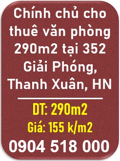 ⭐️Chính chủ cho thuê văn phòng 290m2 tại 352 Giải Phóng, Thanh Xuân, Hà Nội; 0904518000