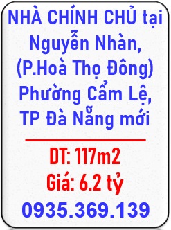⭐️NHÀ CHÍNH CHỦ tại Nguyễn Nhàn, (P.Hoà Thọ Đông) Phường Cẩm Lệ, TP Đà Nẵng mới; 0935369139