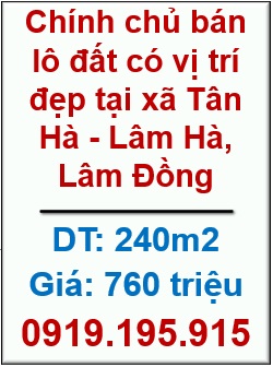 🌻Chính chủ bán lô đất có vị trí đẹp tại xã Tân Hà - Lâm Hà, Lâm Đồng, 0919195915