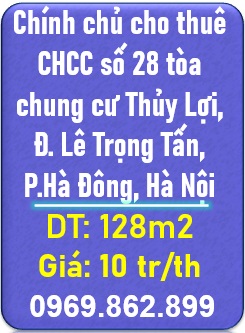 🌻Chính chủ cho thuê CHCC số 28 tòa chung cư Thủy Lợi, Đ. Lê Trọng Tấn, P.Hà Đông, Hà Nội; 0969862899