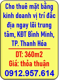 🌻Cho thuê mặt bằng kinh doanh vị trí đắc địa ngay lõi trung tâm, KĐT Bình Minh, TP. Thanh Hóa; 0912957614